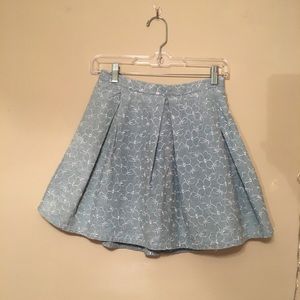 Embroidered floral blue a-line circle skirt